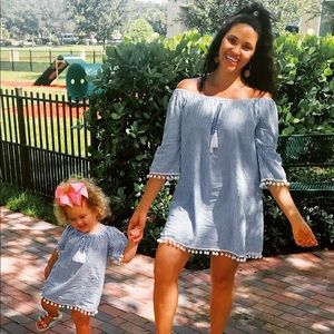 Mommy and Me off shoulder seersucker dress